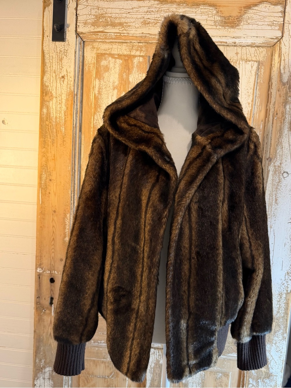 RLZ Brown Faux Fur Hooded Bomber Jacket Women’s Medium